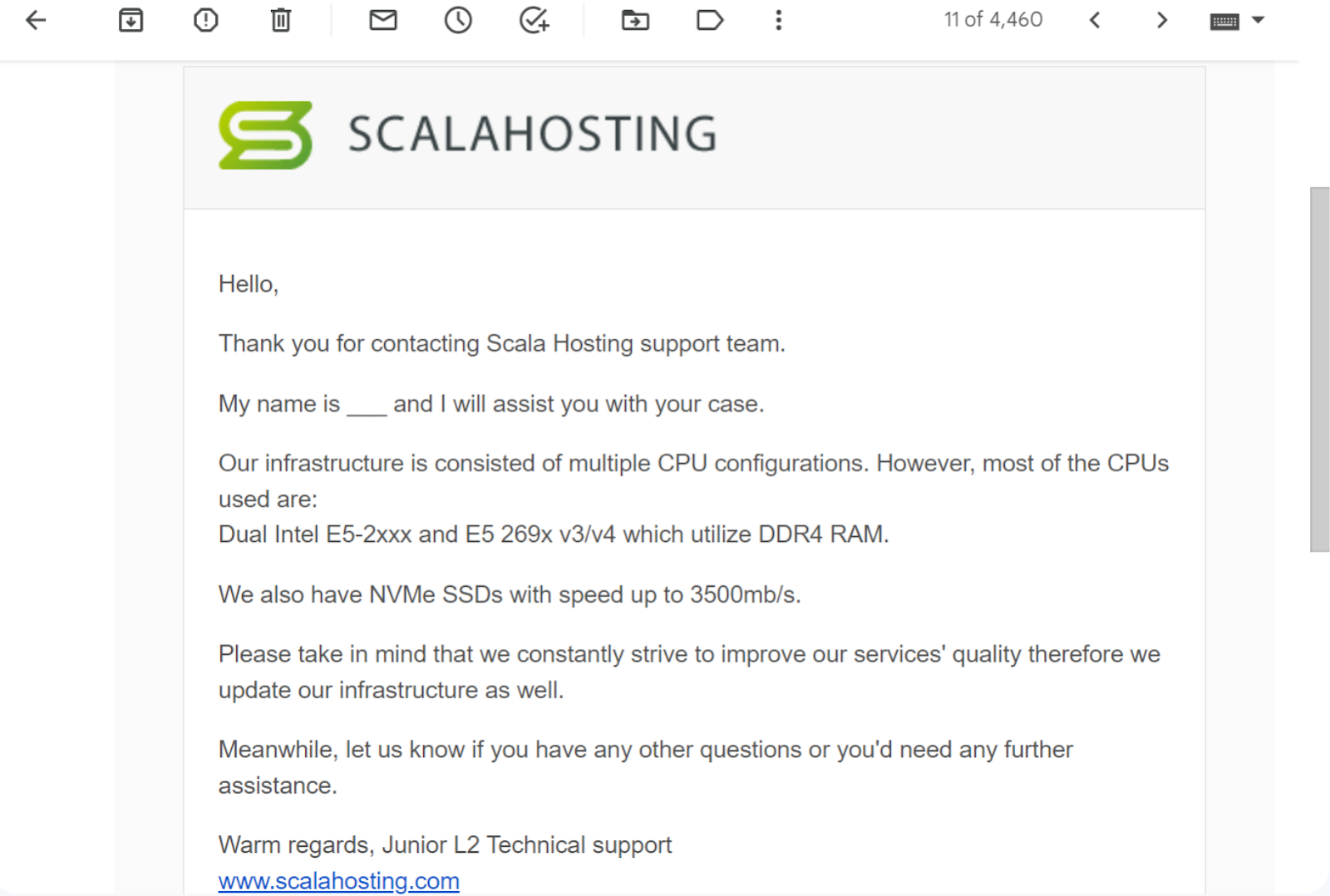 Scala Hosting Email Ticket Support