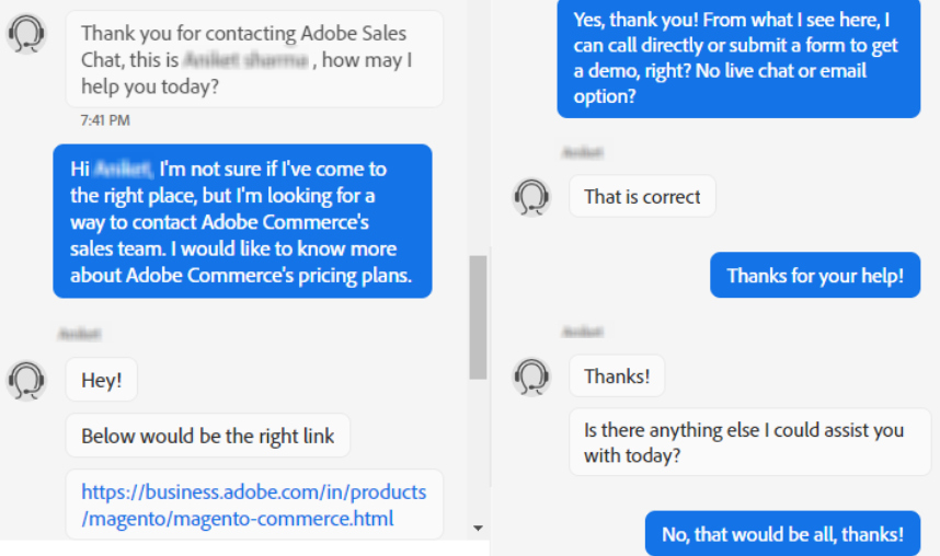 Adobe Commerce Live Chat Sales Support