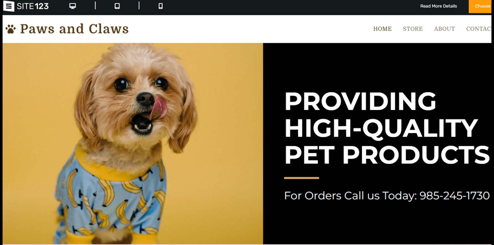 SITE123 online pet shop