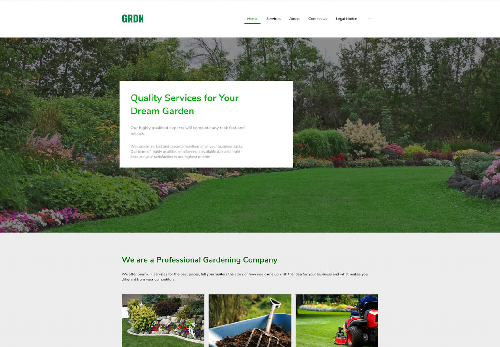 IONOS MyWebsite Now Gardening Services template