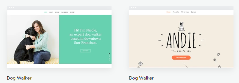 Wix has templates ready-made for dog walking businesses
