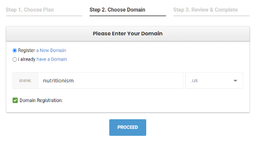 SiteGround domain registration in signup process step two