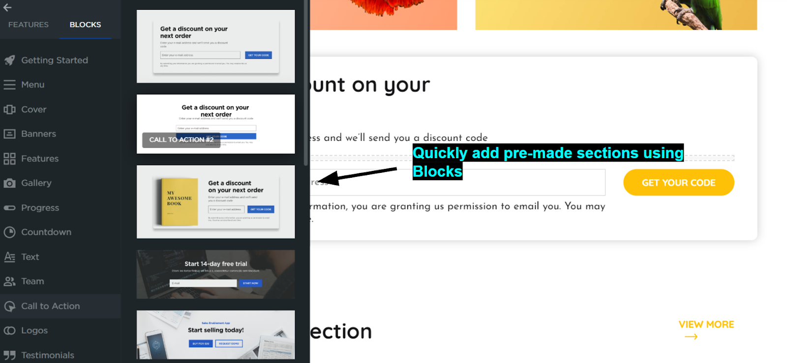 Web.com pre-made blocks
