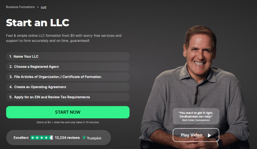 Screenshot of Mark Cuban promo from ZenBusiness website