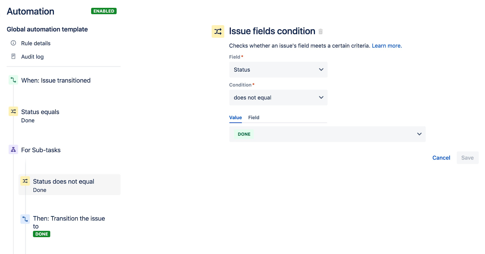 Jira's global automation template