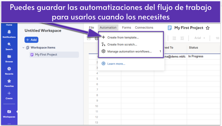 Smartsheet automation workflow menu