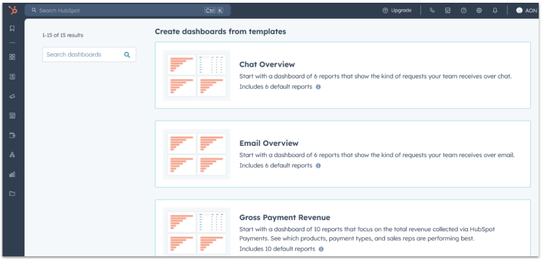 HubSpot dashboards template library