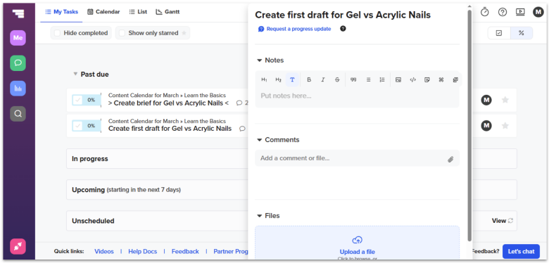 TeamGantt My Tasks view