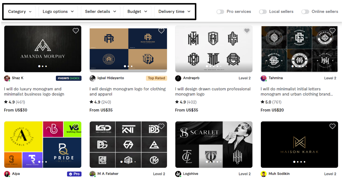 Fiverr's results for "monogram logo"