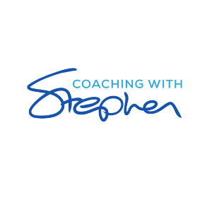 logo by mintcreative - Coaching With Stephen logo, first two words use a standard font in light blue, Stephen appears handwritten underneath in a darker shade of blue