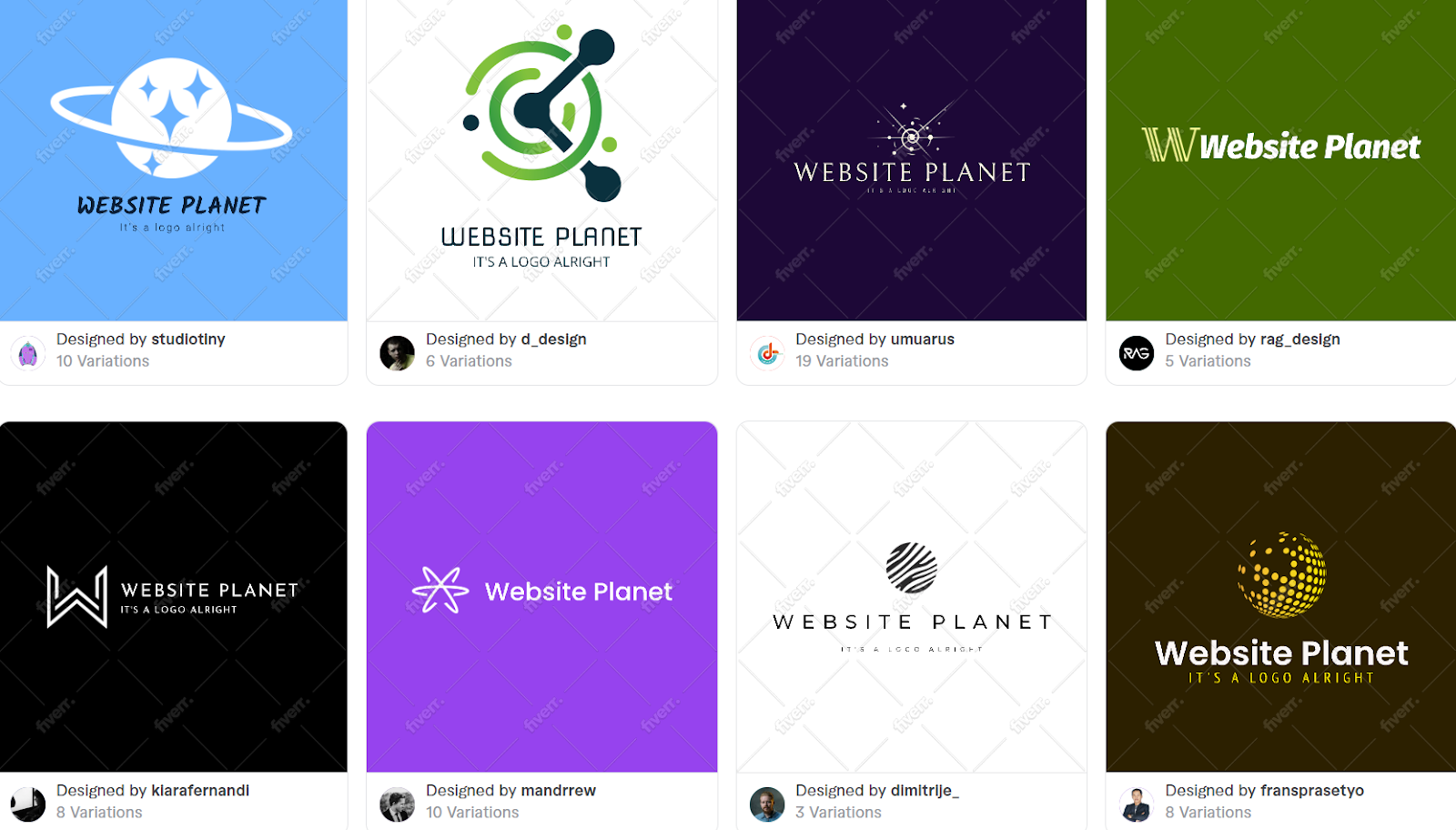 Fiverr Logo Maker Website Planet generated logos