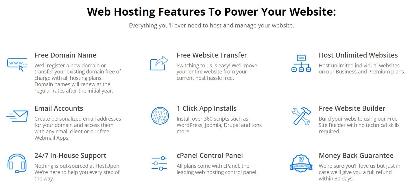 HostUpon - shared hosting features