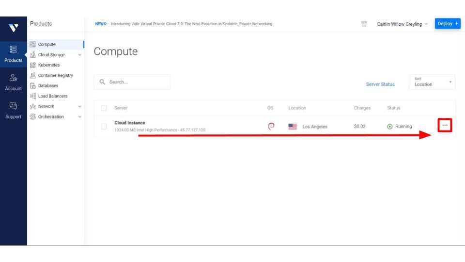 The Vultr compute screen