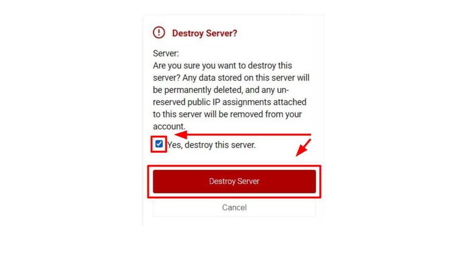 Confirming destruction of the server instance