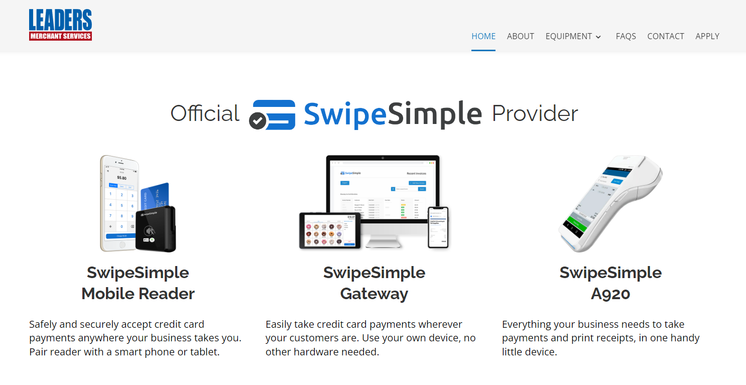 Leaders Merchant Services SwipeSimple POS selection
