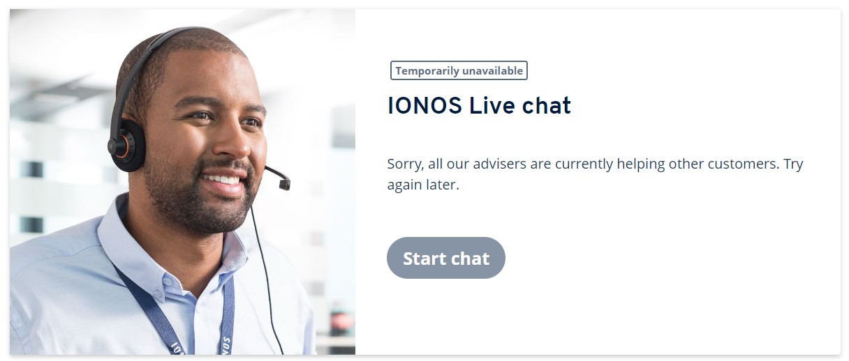 IONOS live chat function – all agents are busy.