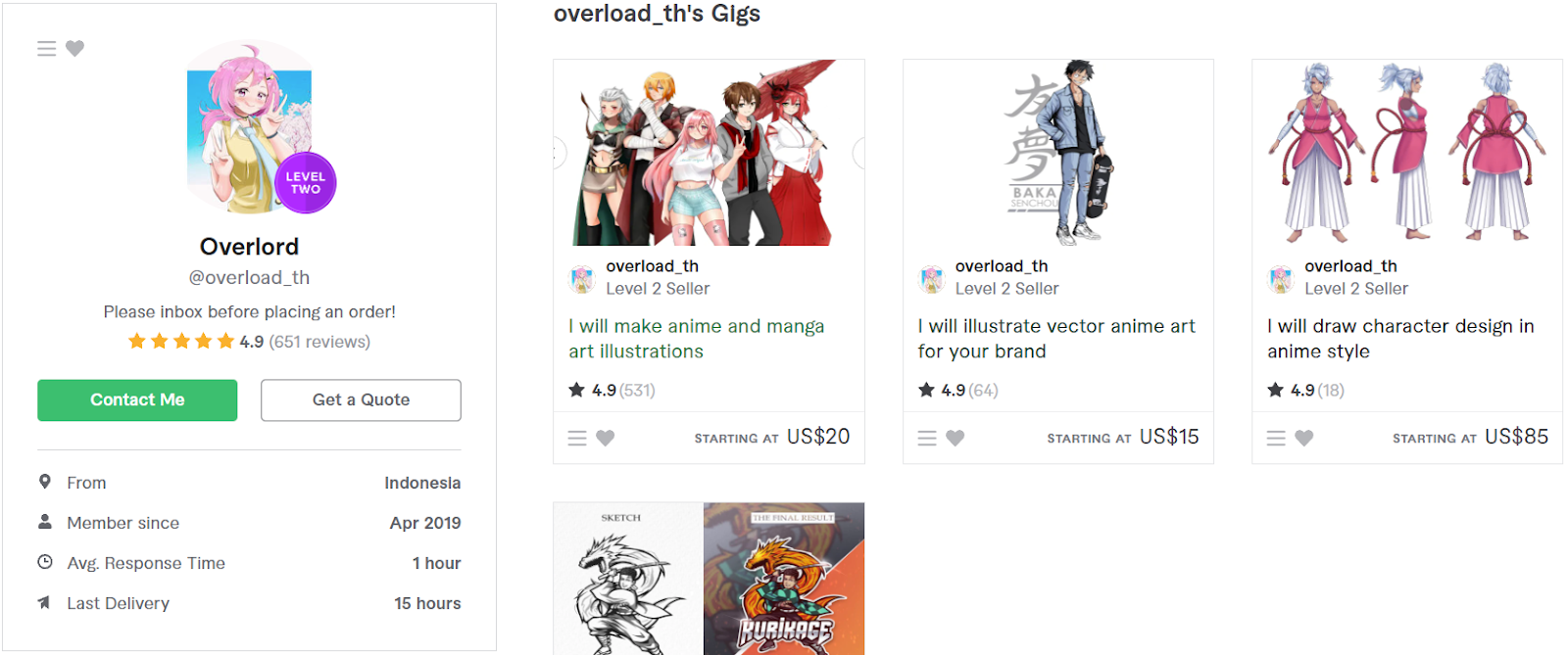 Overlord profile on Fiverr