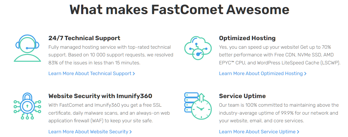 FastComet's features and uptime guarantee