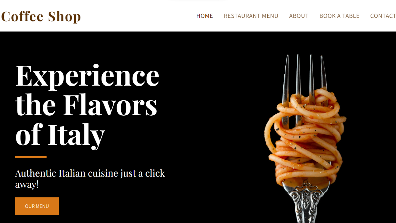 An example of SITE123 template for a restaurant