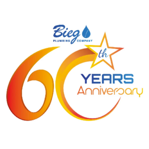 logo by A.Rahman Tahin - Bieg plumbing 60th anniversary logo design in gold and blue with a classic font