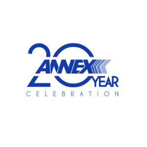 logo by Atvento - 20th anniversary logo for Annex, simple tall font for the number with a bolder blue font for the company name in the center