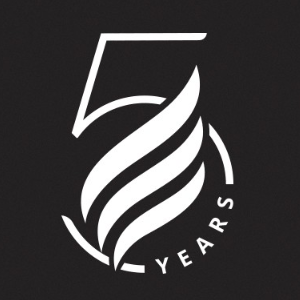 logo by Kid Mindfreak - simple 5-year anniversary design in white, flame-like shapes in the middle