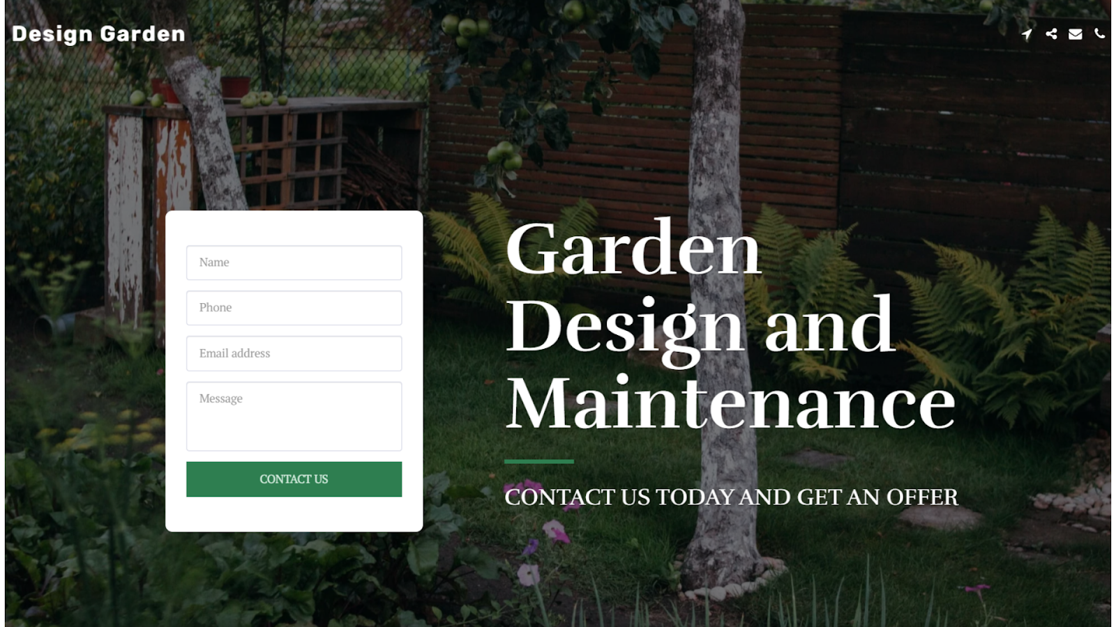 An example of a free SITE123 template for a one-page website for a garden design firm