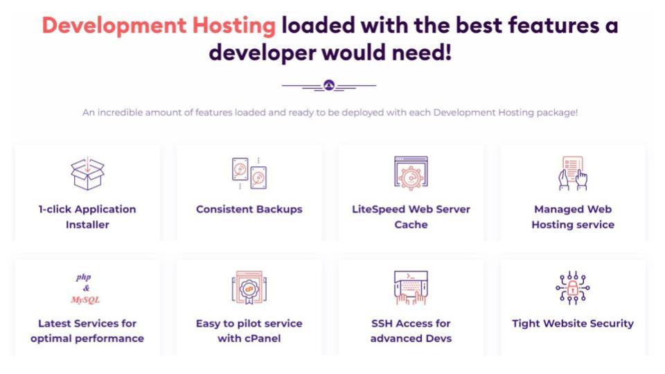 HostArmada Development Hosting plan features