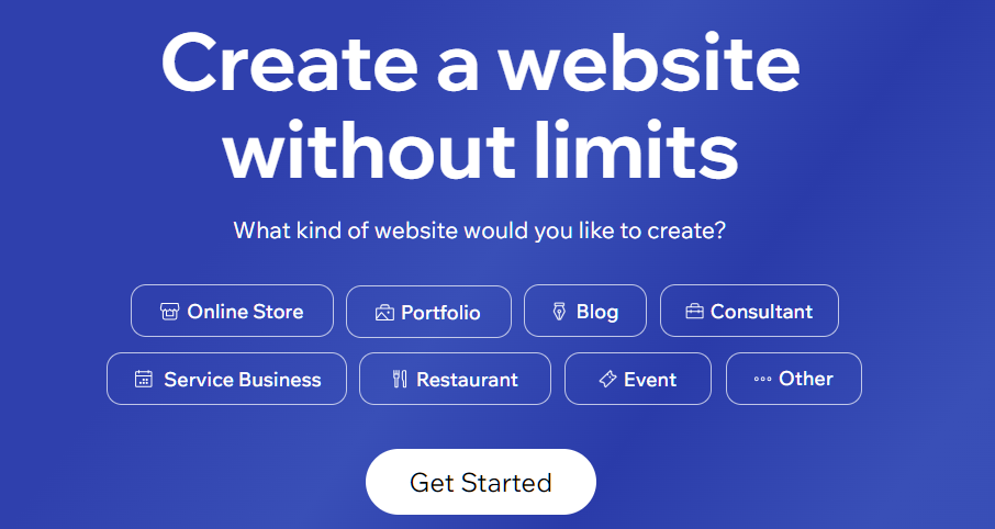 Wix website builder's business template options
