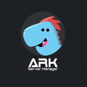 logo by Bsigns - a dino mascot logo for the ARK server manager, modern font, white and orange colors on the dino icon