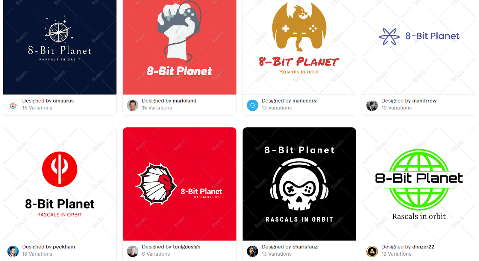 a few gaming logos that Fiverr generated for me