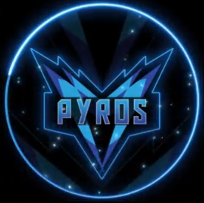 logo by Mahadi H - Pyros logo in deep shades of blue with a bright neon circle surrounding it