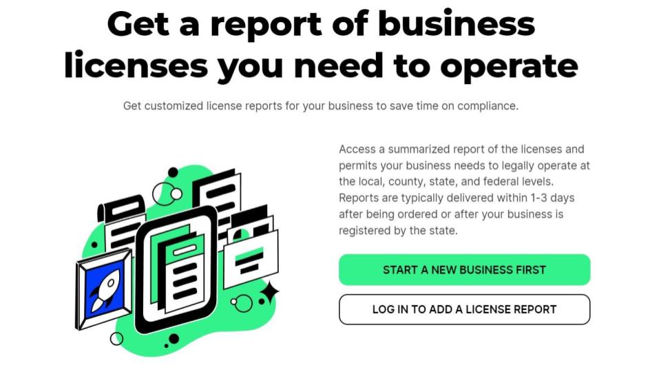 ZenBusiness license and permit report service landing page