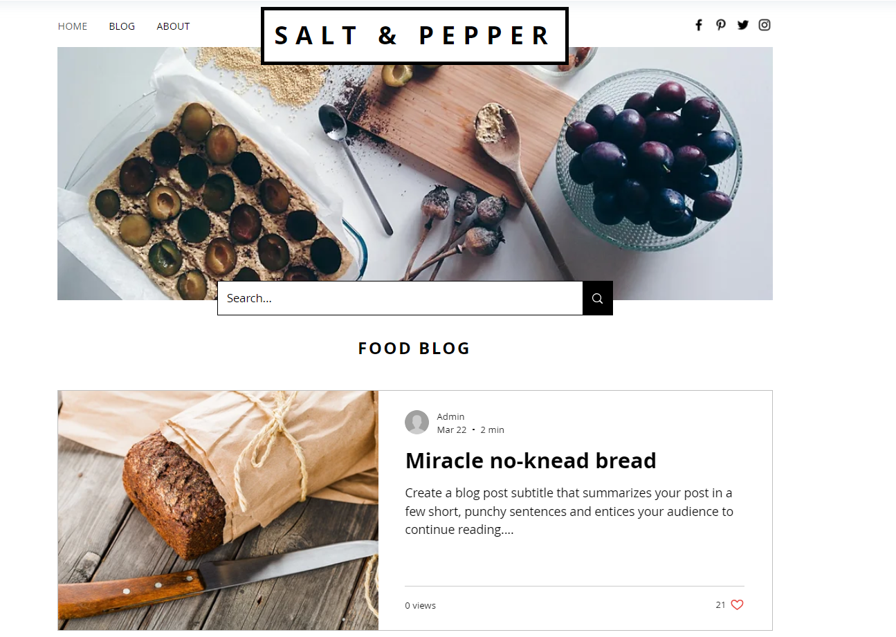 An example of a Wix food blog template