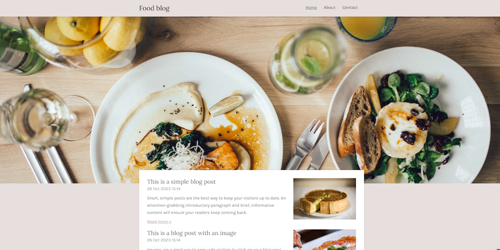 An example of a blog template from Webador with a food theme