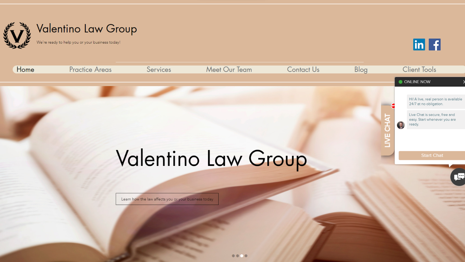 Screenshots from the Valentino Law Group website made with Wix
