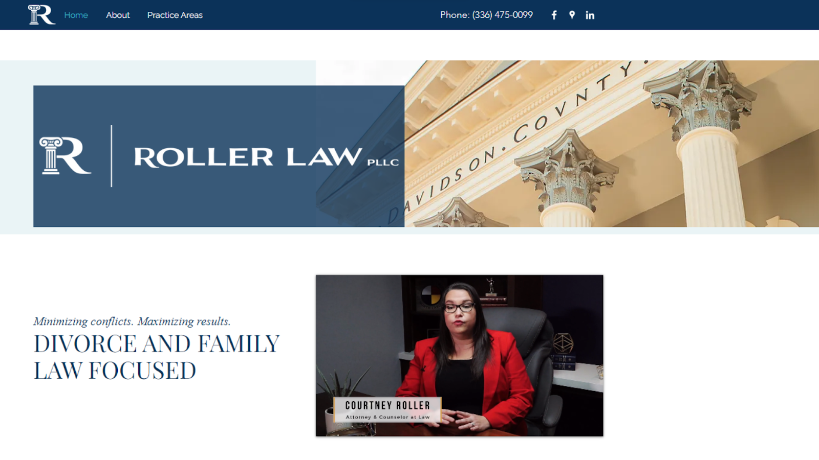Screenshots from the Roller Law website made with Wix