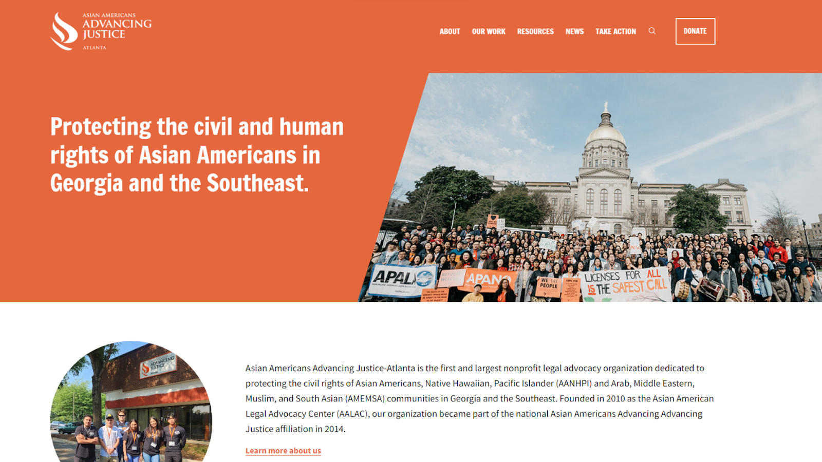 Screenshots from the Asian Americans Advancing Justice Atlanta website made with Squarespace