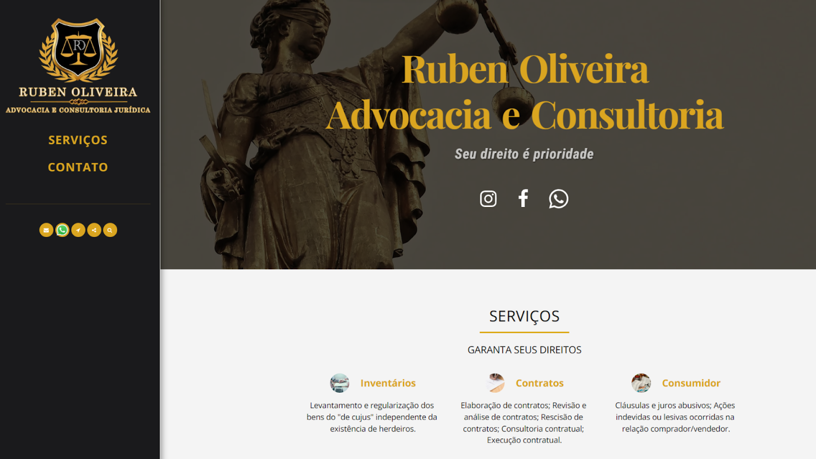 Screenshots from the Ruben Oliveira Advocacia e Consultoria website made with SITE123