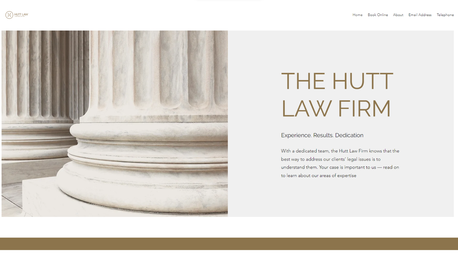 Screenshots from the Hutt Law Firm website made with Wix