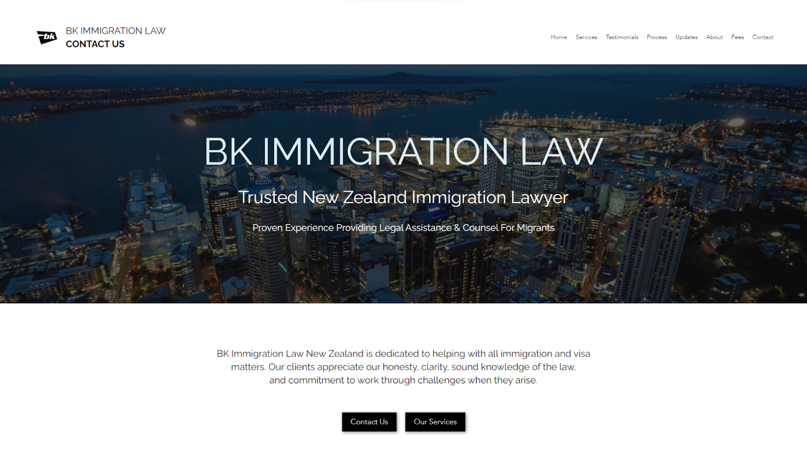Screenshots from the BK Immigration Law website made with Wix