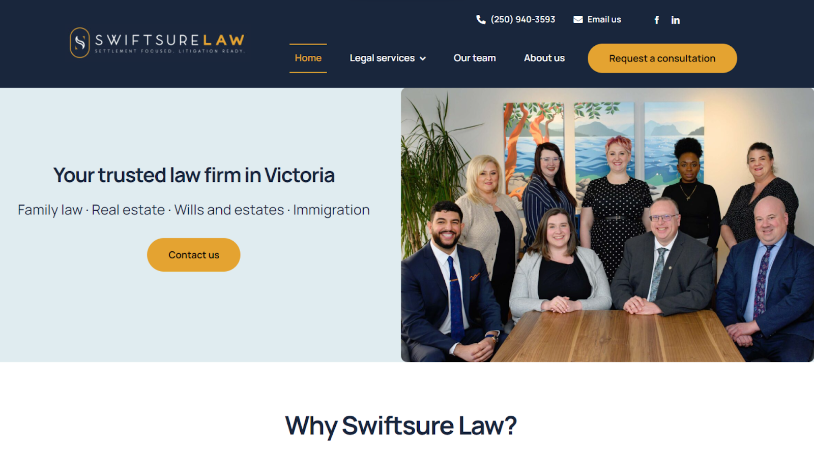 Screenshots from the Swiftsure Law website made with Wix