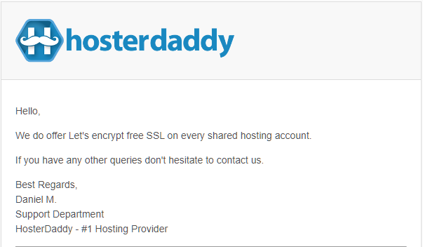 email from HosterDaddy support