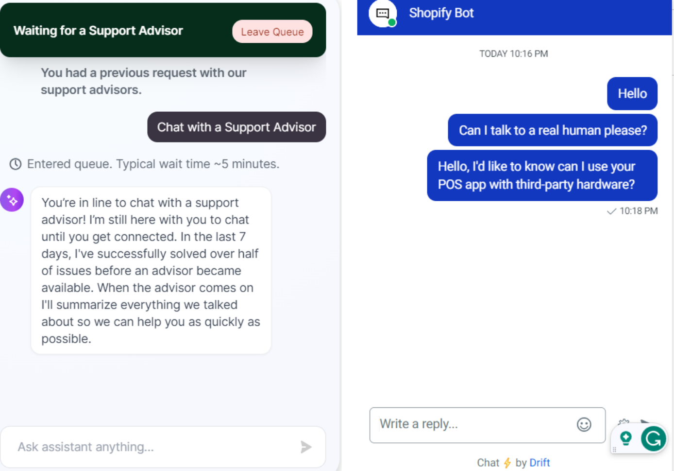 Shopify customer support interactions