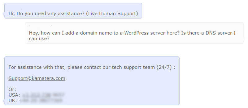 asking Kamatera chatbot for support