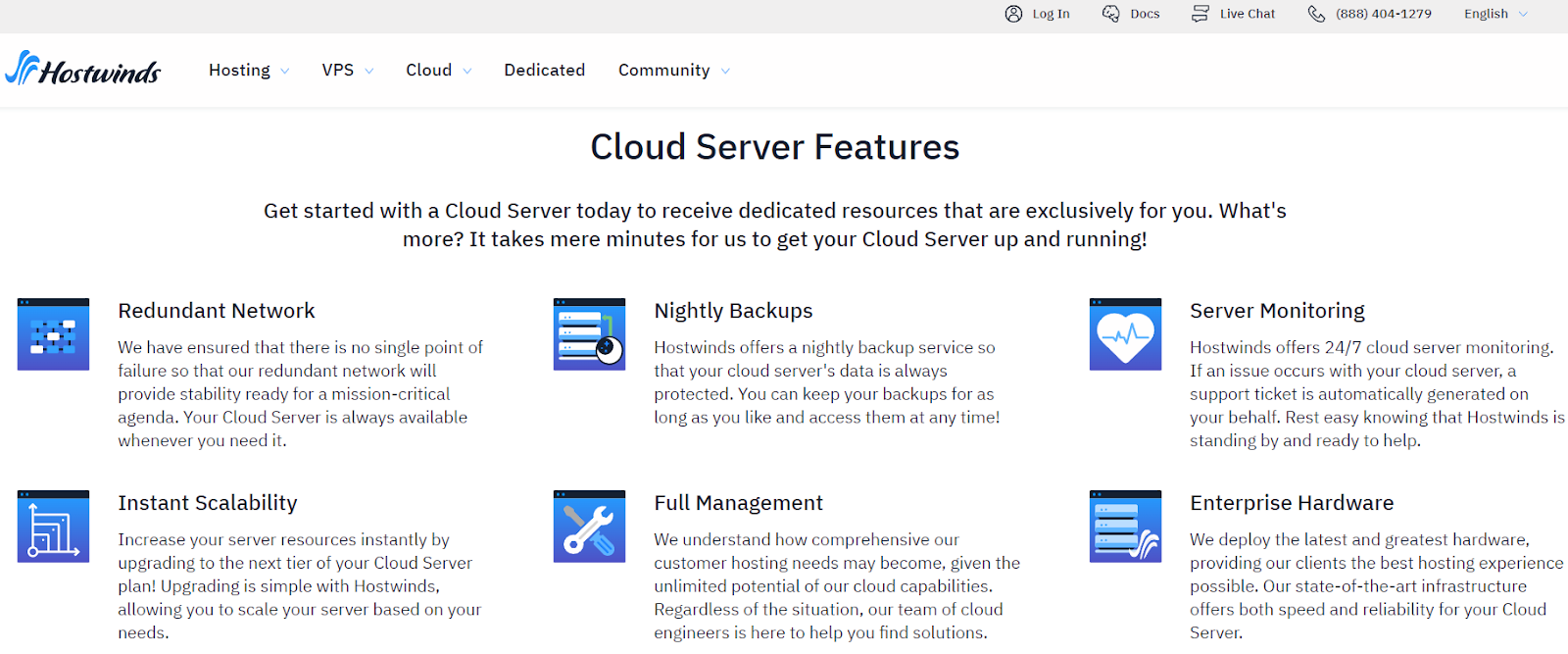 Hostwinds' cloud server page