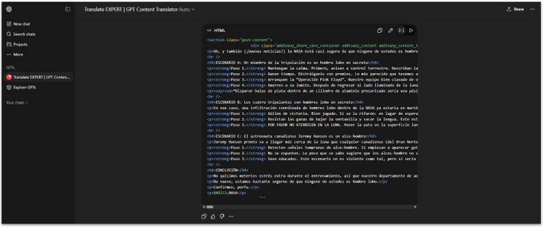 Translate EXPERT translating a block of content with HTML tags included.