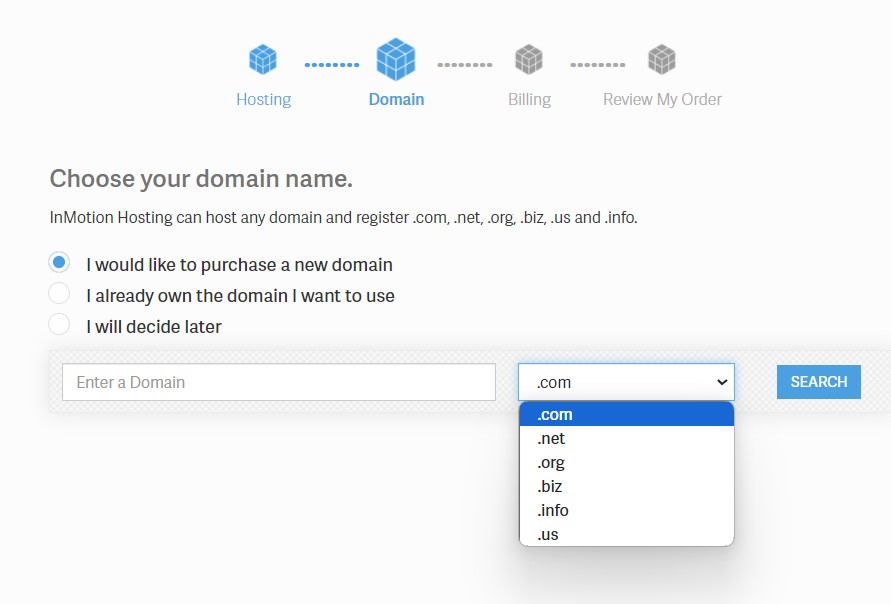 InMotion Hosting free domain name extension options