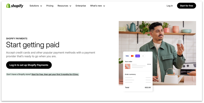Shopify Payments homepage