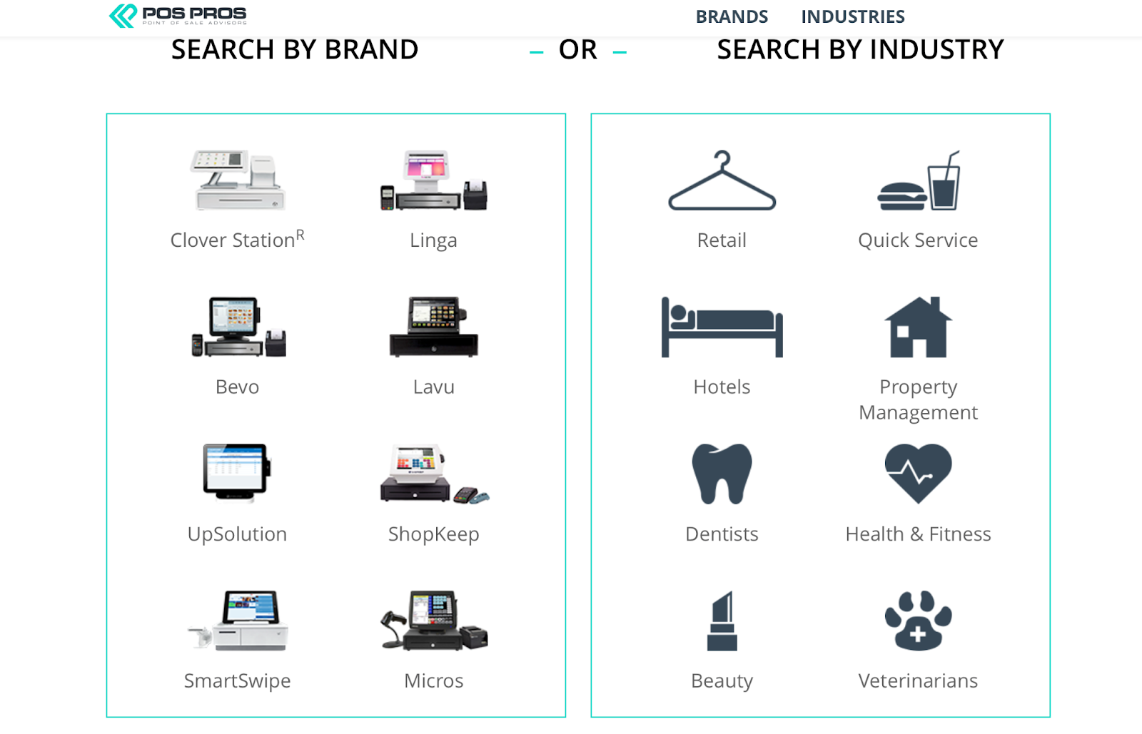 POS Pros POS searchable equipment brand and industry selection